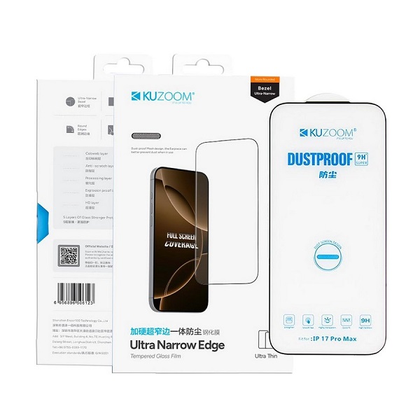 گلس اورجینال کوزوم آیفون 17 پرو مکس KUZOOM HD Tempered Glass For iPhone 17 Pro Max